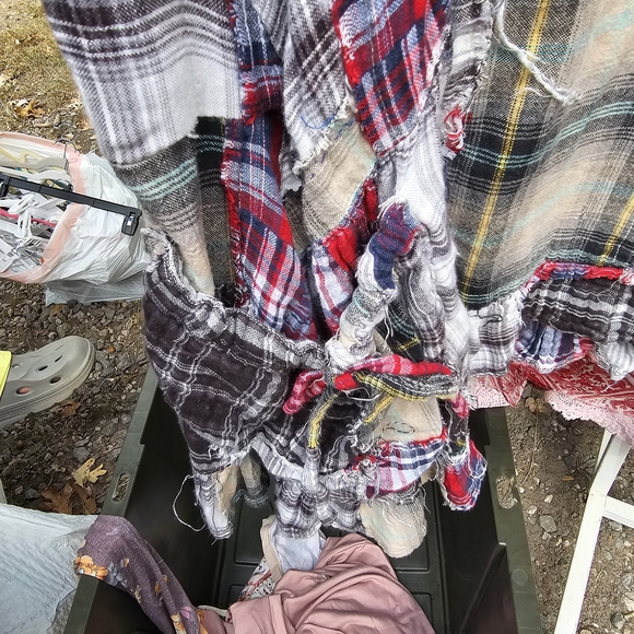 Plaid Patchwork Blouse - Red and Black M - Picture 3 of 5